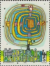 Österreich Mi.Nr. 1505 Moderne Kunst (I) Spiralbaum Hundertwasser (4)