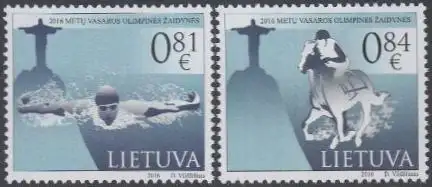 Litauen MiNr. 1222-23 Olympia 2016 Rio de Janeiro, Schwimmen u.Reiten (2 Werte)