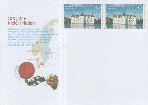 D,Bund MiNr.USo 313 Gedenkumschlag Kieler Frieden, Glücksburg (WSt.MiNr.2x2972)