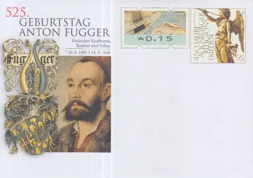 D,Bund MiNr.USo 476 Gedenkumschlag A.Fugger,Religionsfriede (WSt.MiNr.ATM8+2488)