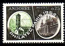 Andorra frz. Mi.Nr. 182 PHILATEC '64 Paris, Kirche S Coloma, Grand Palais (0,25)