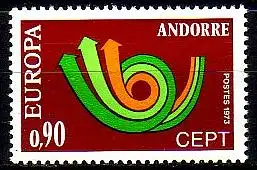 Andorra frz. Mi.Nr. 248 Europa 73, Stilis. Posthorn (0,90)
