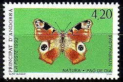 Andorra frz. Mi.Nr. 454 Naturschutz, Schmetterling Pfauenauge (4,20)