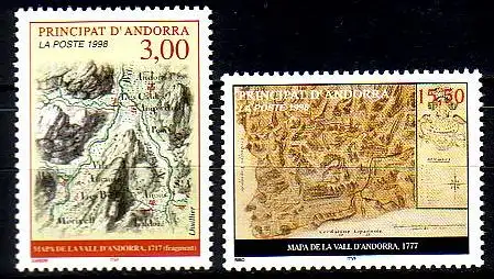 Andorra frz. Mi.Nr. 529-30 Alte Landkarten von Andorra (2 Werte)