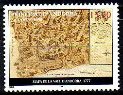 Andorra frz. Mi.Nr. 530 Alte Landkarte von Andorra 1777 (15,50)