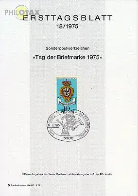 D,Bund Mi.Nr. 18/75 Tag der Briefmarke, Posthausschild (Marke MiNr.866)