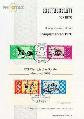 D,Bund Mi.Nr. 10/76 Olympia 76 Montreal (Marken MiNr.886-887+Block 12)