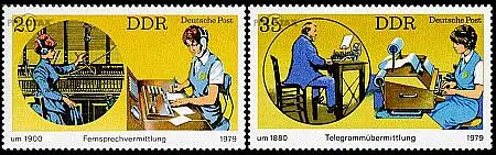 D,DDR Mi.Nr. 2400-01 Fernsprech- + Telegrammübermittlung früher + heute (2Werte)