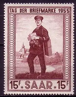 D, Saar, Mi.Nr. 361 Tag der Briefmarke 1955 (15 Fr)