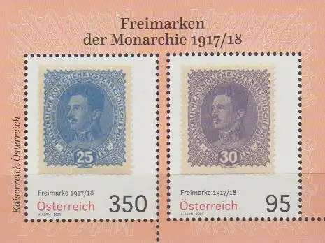 Österreich MiNr. Block (noch nicht im Michel) Freimarken der Monarchie 1917/18