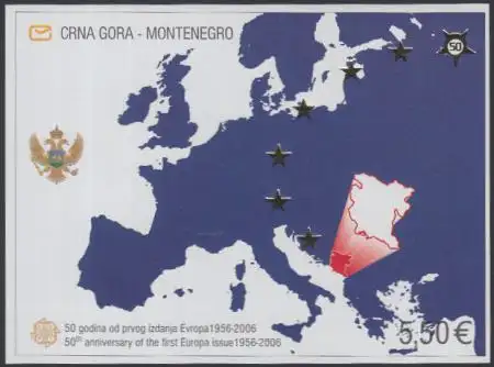 Montenegro Mi.Nr. Block 3 50Jahre Europamarken, Landkarte Europas