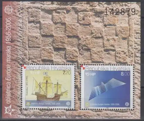 Kroatien Mi.Nr. Block 27 50Jahre Europamarken, Handelsschiff, Flugzeug/Möwe