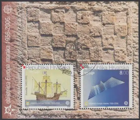Kroatien Mi.Nr. Block 27 50Jahre Europamarken, Handelsschiff, Flugzeug/Möwe