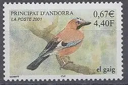 Andorra frz. Mi.Nr. 569 Eichelhäher (4,40 Fr/ 0,67€)