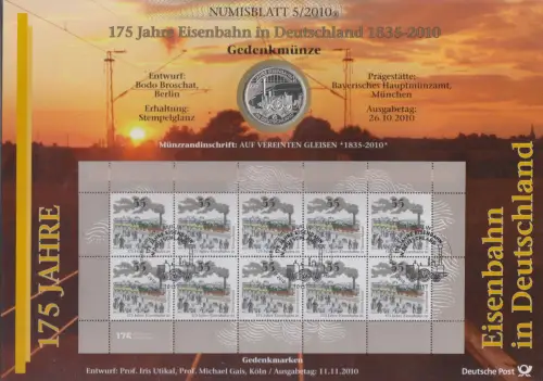 D,Bund, 175 Jahre Eisenbahn in Deutschland (Numisblatt 5/2010)