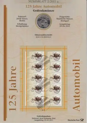 D,Bund, 125 Jahre Automobil  (Numisblatt 2/2011)