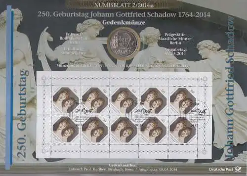 D,Bund, 250. Geburtstag Johann Gottfried Schadow (Numisblatt 2/2014)