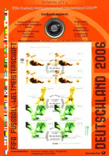 D,Bund, Fußball WM 2006 Deutschland (WM Numisblatt 2004)