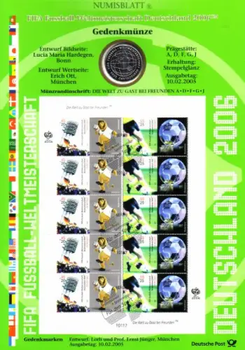 D,Bund, Fußball WM 2006 Deutschland (WM Numisblatt 2005)