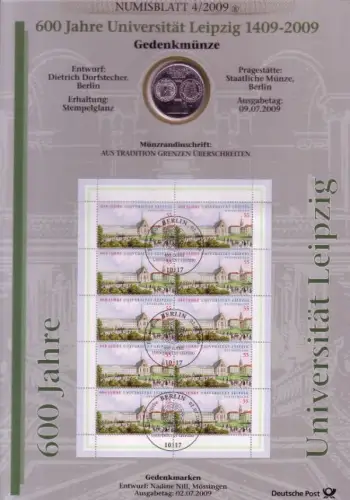 D,Bund, 600 Jahre Universität Leipzig (Numisblatt 4/2009)