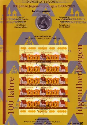D,Bund, 100 Jahre Jugendherbergen (Numisblatt 5/2009)