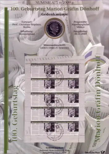 D,Bund, 100 Geb. Marion Gräfin Dönhoff (Numisblatt 6/2009)