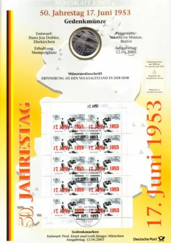 D,Bund, 50. Jahrestag 17. Juni 1353 (Numisblatt 3/2003)