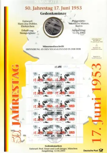 D,Bund, 50. Jahrestag 17. Juni 1353 (Numisblatt 3/2003)