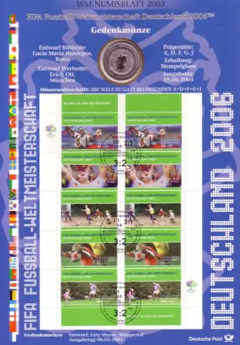 D,Bund, Fußball WM 2006 Deutschland (WM Numisblatt 2003)