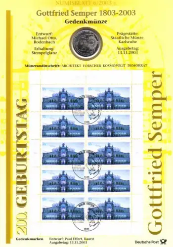 D,Bund, Semperoper Dresden (Numisblatt 6/2003)