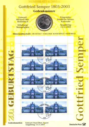 D,Bund, Semperoper Dresden (Numisblatt 6/2003)