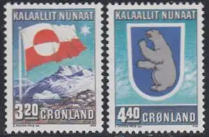 Grönland Mi.Nr. 195-96 10J.Innere Autonomie, Flagge und Wappen Grönlands (2 W.)