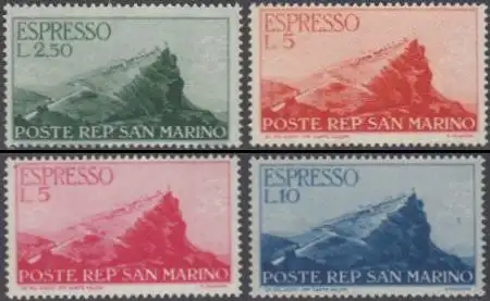 San Marino Mi.Nr. 335-38 Eilmarken Felsen von San Marino (4 Werte)