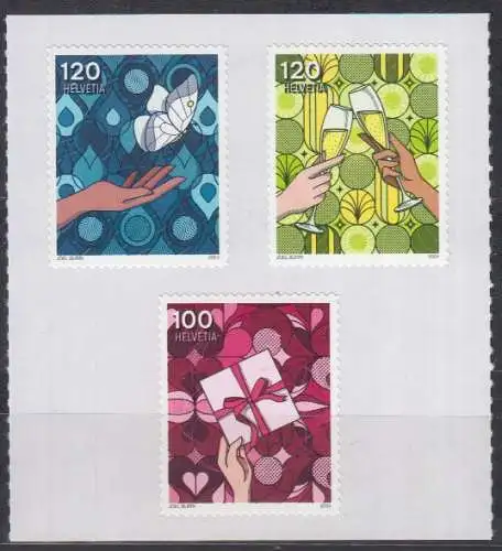 Schweiz MiNr. 2909-2911 Grußmarken, skl (3 Werte,Folienblatt)