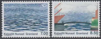 Grönland Mi.Nr. 561-62 NORDEN, Leben am Meer, Meereswellen, Hafeneinfahrt (2 W.)