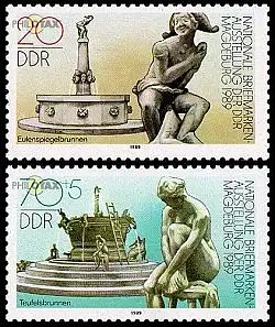 D,DDR Mi.Nr. 3265-66 Nat. Briefmarkenausstellung Magdeburg, Brunnen (2 Werte)