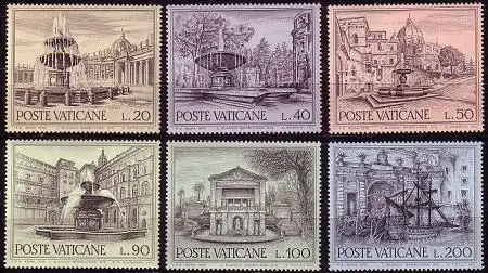 Vatikan Mi.Nr. 657-62 Europ. Denkmalschutzjahr, Bauwerke, Brunnen (6 Werte)