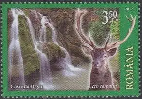 Rumänien MiNr. 7251A Entdecke Rumänien, Rothirsch, Wasserfall (3,50)