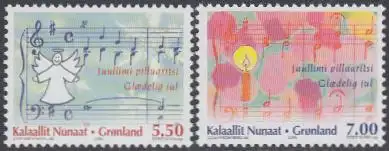 Grönland Mi.Nr. 475-76 Weihnachten, Notenzeilen, Engel, Kerze (2 Werte)