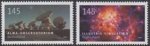 D,Bund MiNr. 3425-26 Astrophysik, Parabolantennen,Illustris-Simulation (2 Werte)