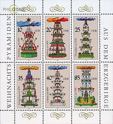 D,DDR Mi.Nr. Klbg.3134-39 Weihnachtspyramiden aus dem Erzgebirge (m.je1x3134-39)