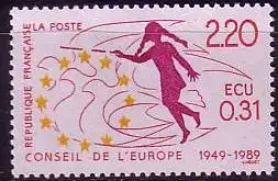 F,Europarat Dienst Mi.Nr. 45 40 J. Europarat, Tauben, Mädchen, Europafahne (2,20/0,31)