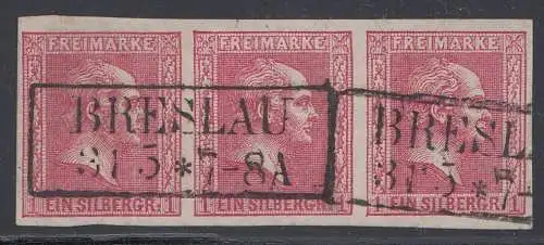 Preußen, Mi.Nr. 10b (3er-Streifen), König Friedr.-Wilhelm IV., gest., geprüft