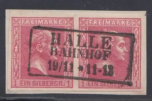Preußen, Mi.Nr. 10b im Paar, ideal gestempelt "Halle Bahnhof"