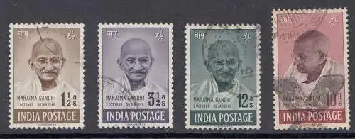 Indien Mi.Nr. 187 - 190 gest., 1. Jahrestag der Unabhängigkeit, Gandhi