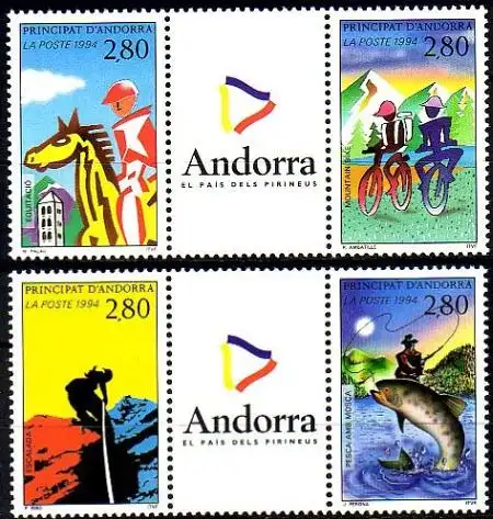 Andorra frz. Mi.Nr. Zdr.468-71 Sport (2 Dreierstreifen)
