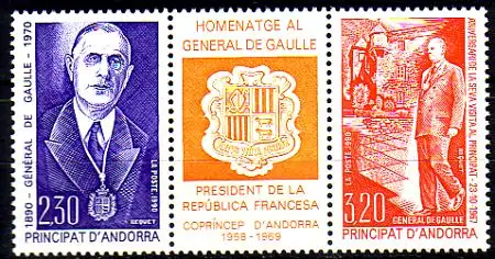Andorra frz. Mi.Nr. Zdr.418-19 100. Geb. Charles de Gaulle (Dreierstreifen)