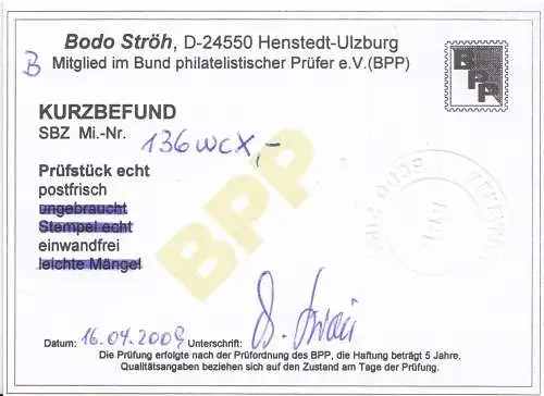 D, SBZ, Mi.Nr. 136 Xwc, postfrisch, geprüft