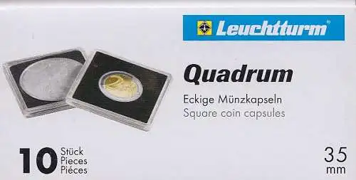 Leuchtturm, 10 eckige Münzkapsel QUADRUM, 35 mm