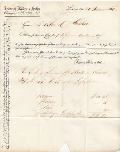 1850, Vorphilabrief Schweiz "Luzern" nach Wohlen